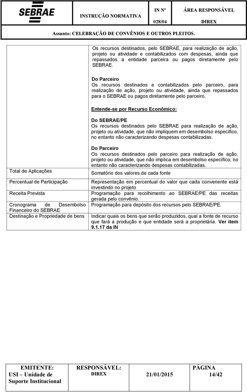 Entende-se por Recurso Econômico: Do SEBRAE/PE Os recursos destinados pelo SEBRAE para realização de ação, projeto ou atividade, que não impliquem em desembolso específico, no entanto não