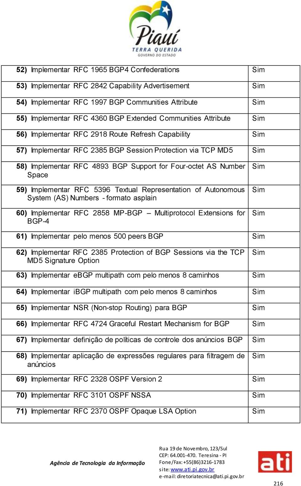 Implementar RFC 5396 Textual Representation of Autonomous System (AS) Numbers - formato asplain 60) Implementar RFC 2858 MP-BGP Multiprotocol Extensions for BGP-4 61) Implementar pelo menos 500 peers