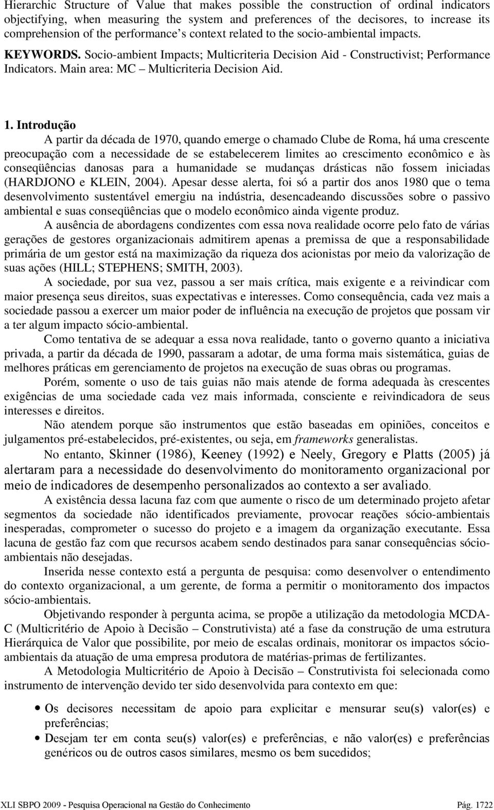 Main area: MC Multicriteria Decision Aid. 1.