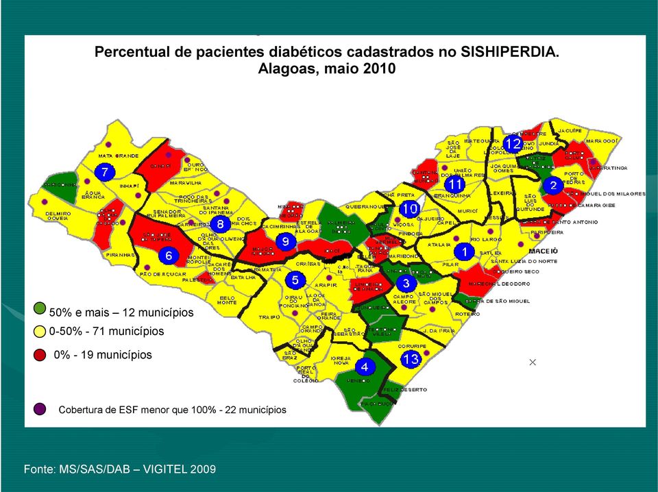 Alagoas, maio 2010 50% e mais 12 municípios 0-50% - 71