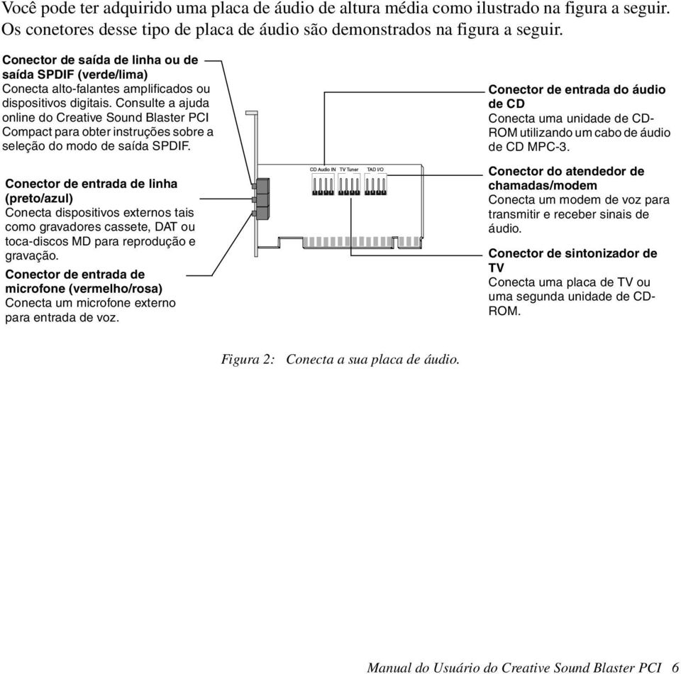 Consulte a ajuda online do Creative Sound Blaster PCI Compact para obter instruções sobre a seleção do modo de saída SPDIF.