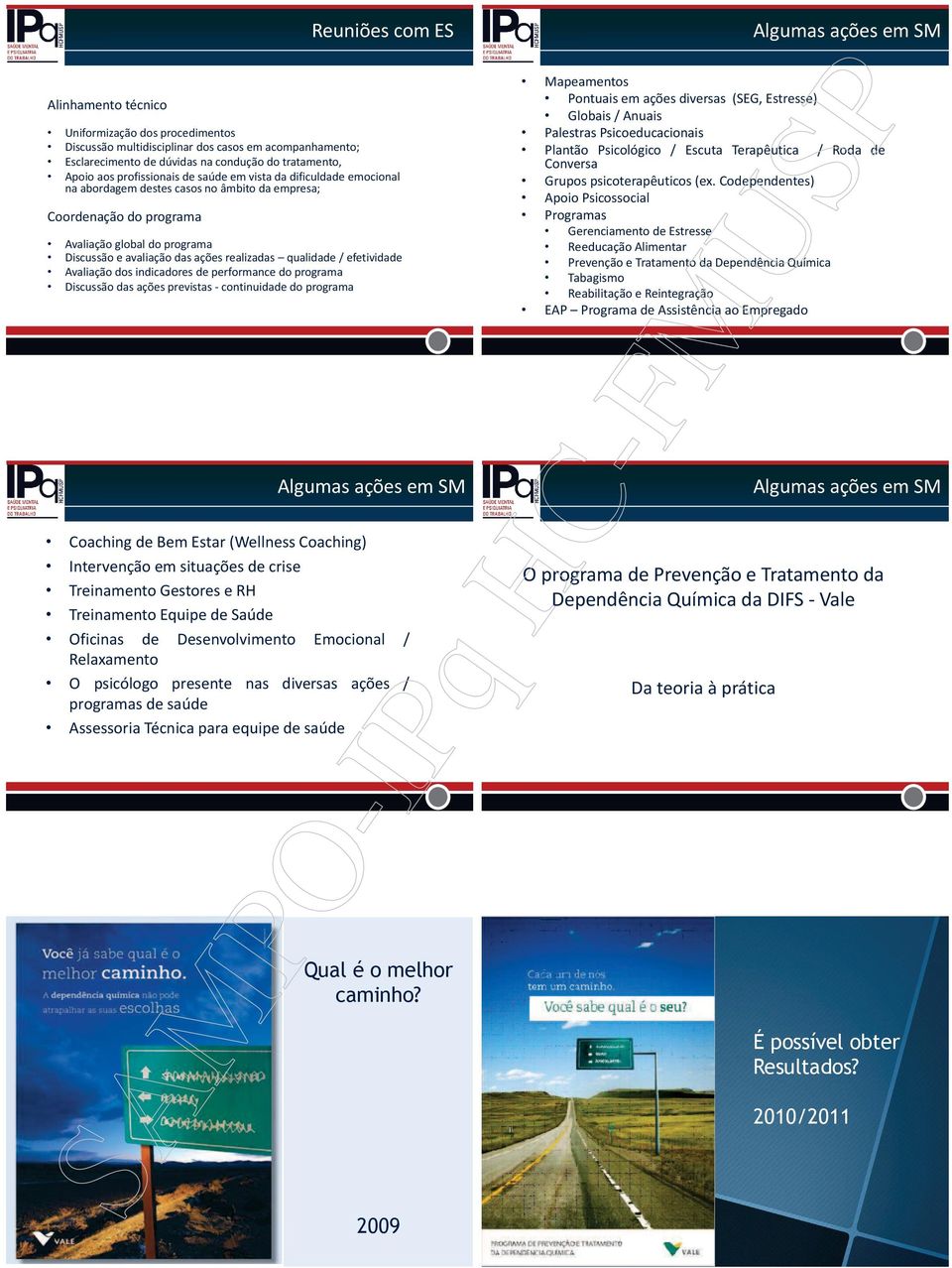 qualidade / efetividade Avaliação dos indicadores de performance do programa Discussão das ações previstas - continuidade do programa Coaching de Bem Estar (Wellness Coaching) Intervenção em