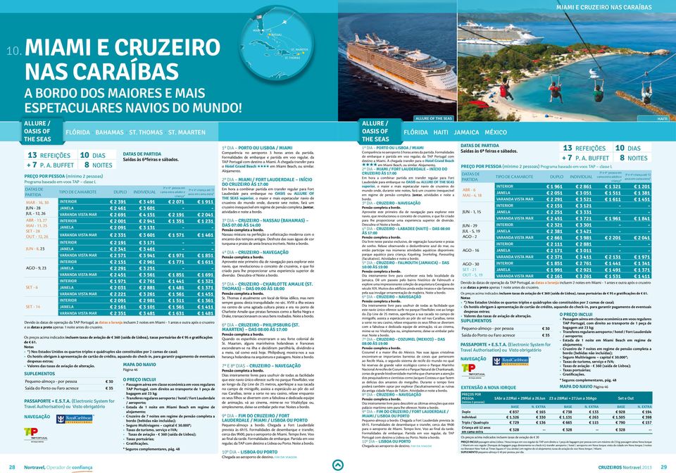 Notas *) Nos Estados Unidos os quartos triplos e quádruplos são constituídos por 2 camas de casal; Os hotéis obrigam à apresentação de cartão de crédito, aquando do check-in, para garantir pagamento