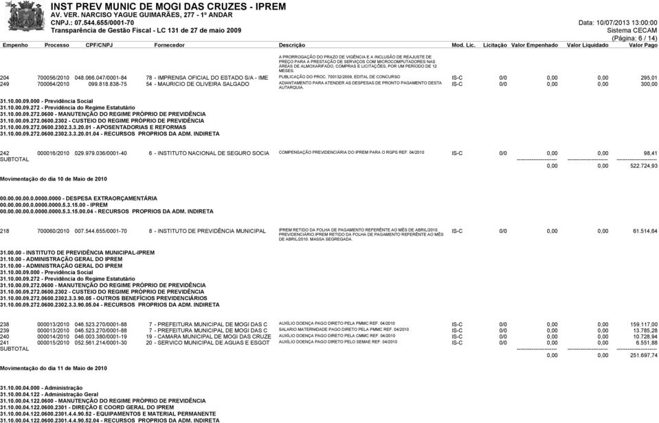 ALMOXARIFADO, COMPRAS E LICITAÇÕES, POR UM PERÍODO DE 12 MESES. 204 700056/2010 048.066.047/0001-84 78 - IMPRENSA OFICIAL DO ESTADO S/A - IME PUBLICAÇÃO DO PROC.