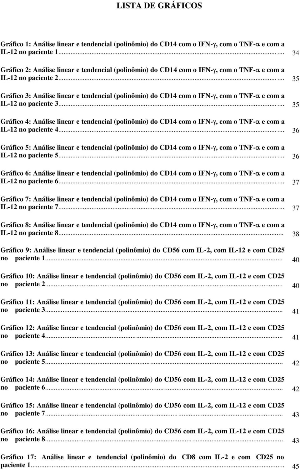 .. 35 Gráfico 3: Análise linear e tendencial (polinômio) do CD14 com o IFN-, com o TNF- e com a IL-12 no paciente 3.