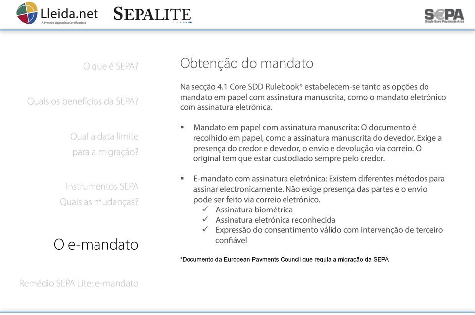 O original tem que estar custodiado sempre pelo credor. E-mandato com assinatura eletrónica: Existem diferentes métodos para assinar electronicamente.