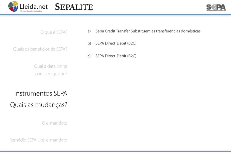 b) SEPA Direct Debit (B2C) c) SEPA