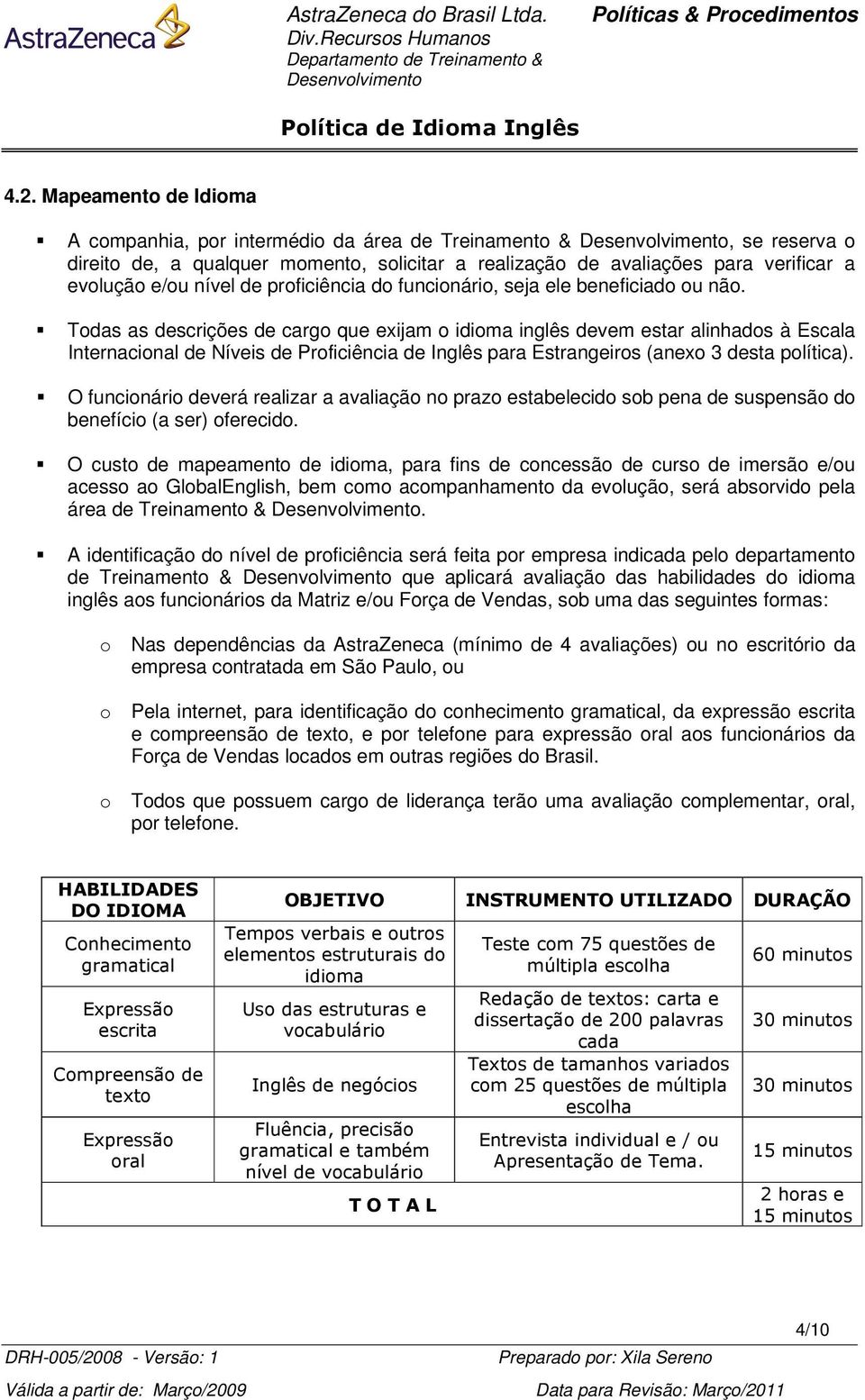 Todas as descrições de cargo que exijam o idioma inglês devem estar alinhados à Escala Internacional de Níveis de Proficiência de Inglês para Estrangeiros (anexo 3 desta política).