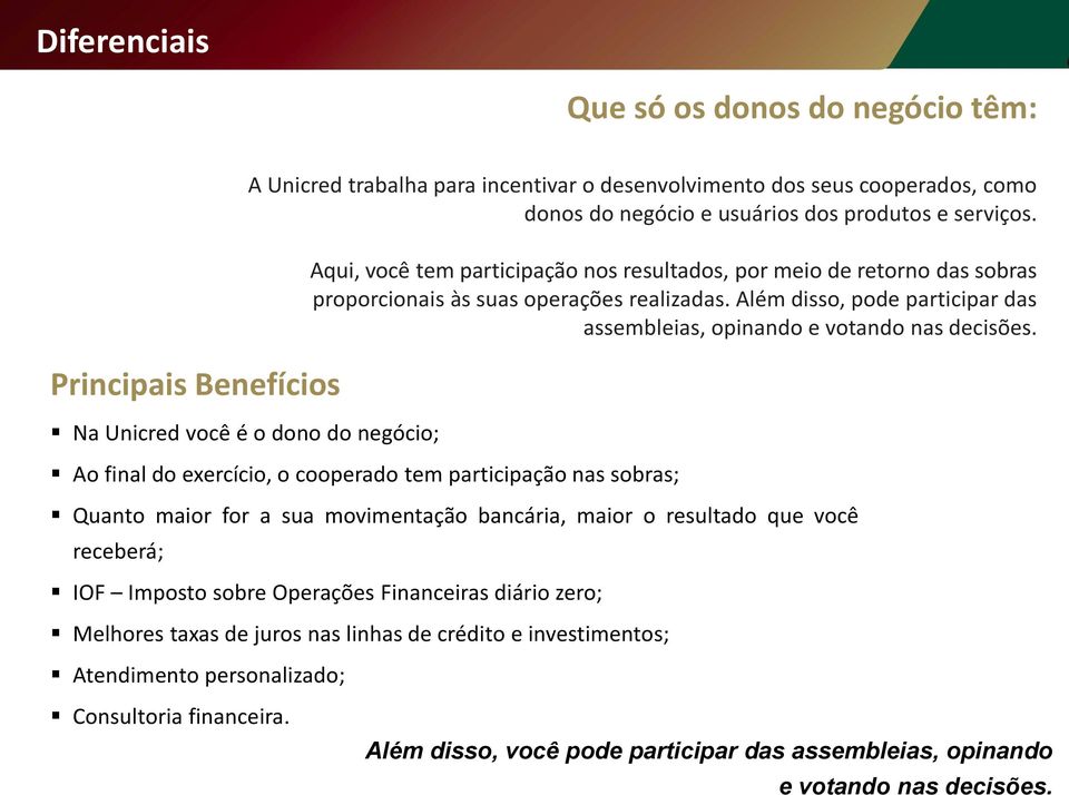 Além disso, pode participar das assembleias, opinando e votando nas decisões.