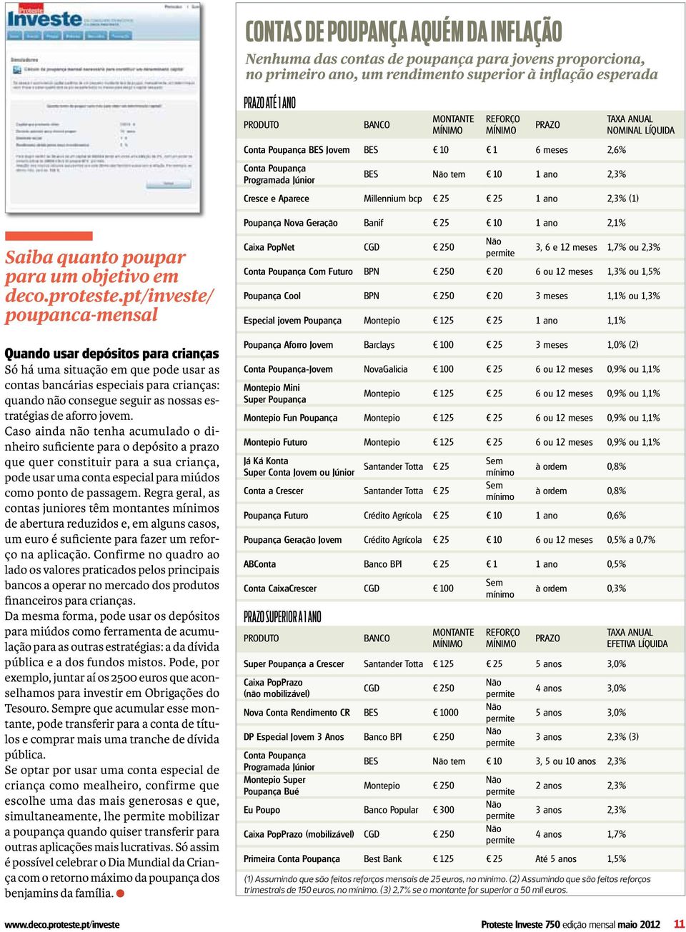 Geração Banif 25 10 1 ano 2,1% TAXA ANUAL NOmINAL LÍQUIDA Saiba quanto poupar para um objetivo em deco.proteste.