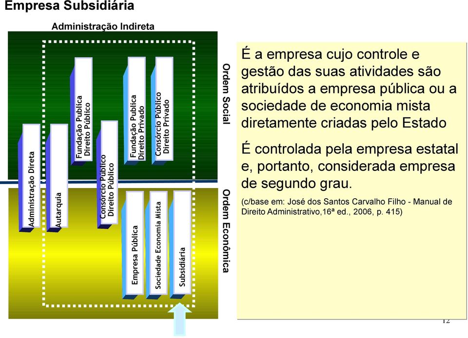 atividades são atribuídos a empresa pública ou a sociedade de economia mista diretamente criadas pelo Estado É controlada pela empresa estatal e,