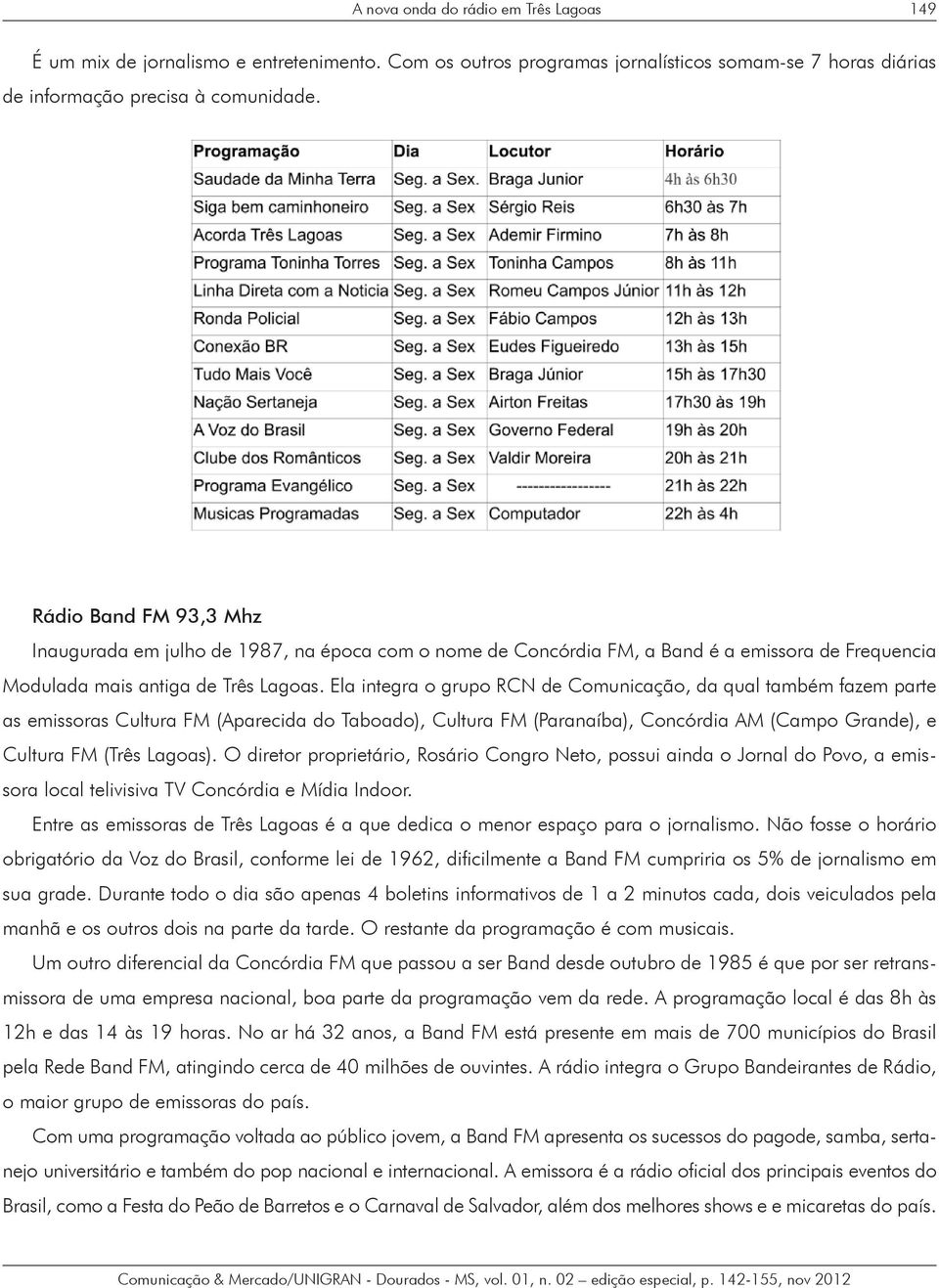 Ela integra o grupo RCN de Comunicação, da qual também fazem parte as emissoras Cultura FM (Aparecida do Taboado), Cultura FM (Paranaíba), Concórdia AM (Campo Grande), e Cultura FM (Três Lagoas).