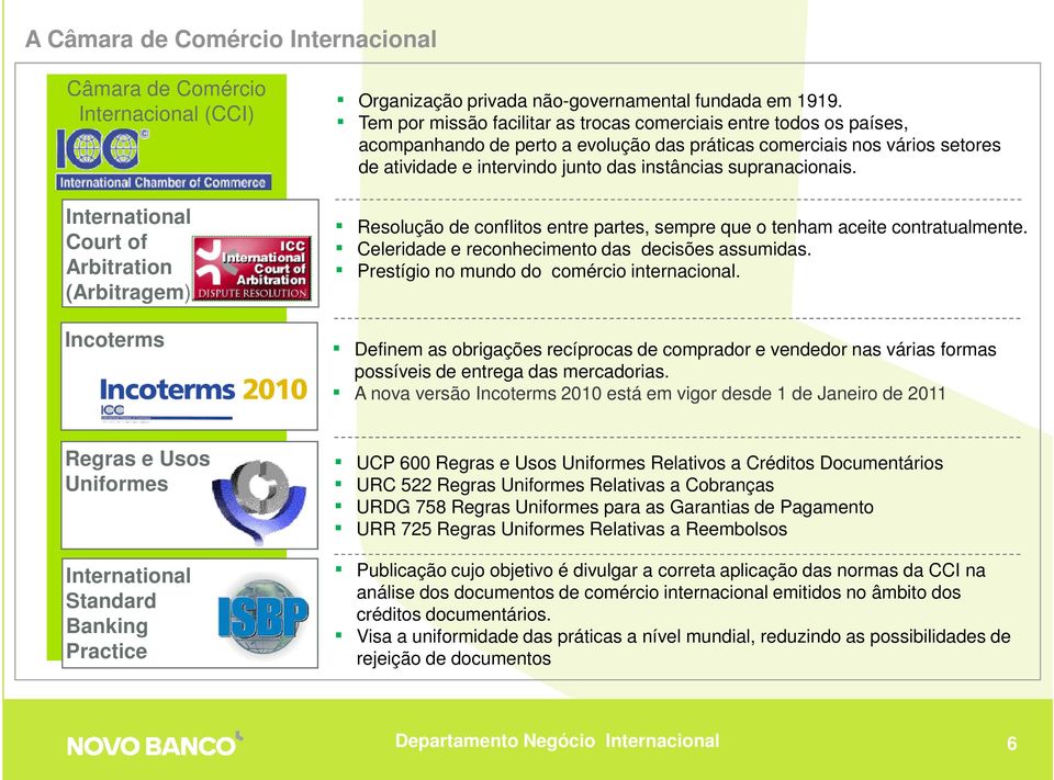 supranacionais. Resolução de conflitos entre partes, sempre que o tenham aceite contratualmente. Celeridade e reconhecimento das decisões assumidas. Prestígio no mundo do comércio internacional.