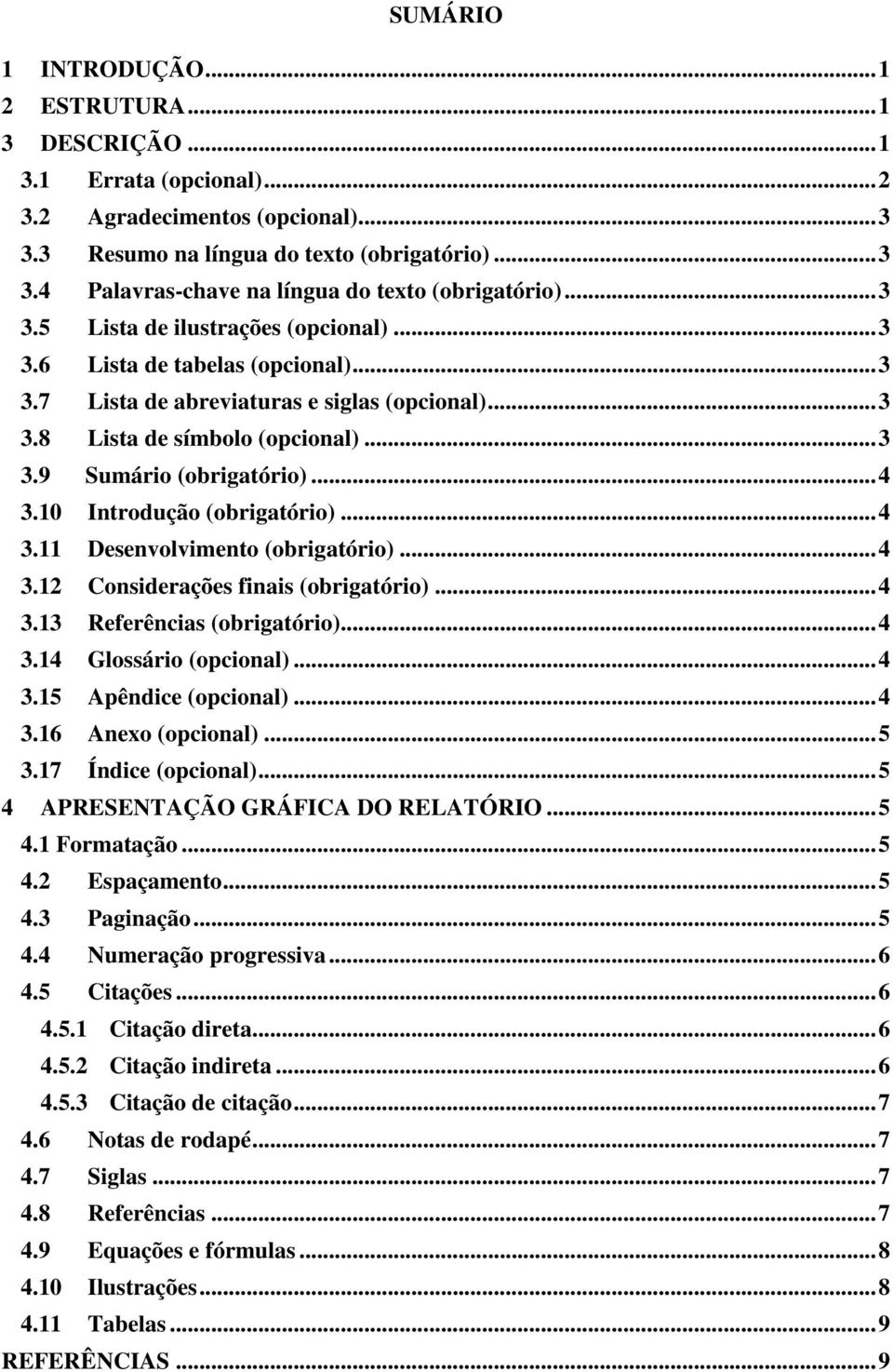 .. 4 3.10 Introdução (obrigatório)... 4 3.11 Desenvolvimento (obrigatório)... 4 3.12 Considerações finais (obrigatório)... 4 3.13 Referências (obrigatório)... 4 3.14 Glossário (opcional)... 4 3.15 Apêndice (opcional).
