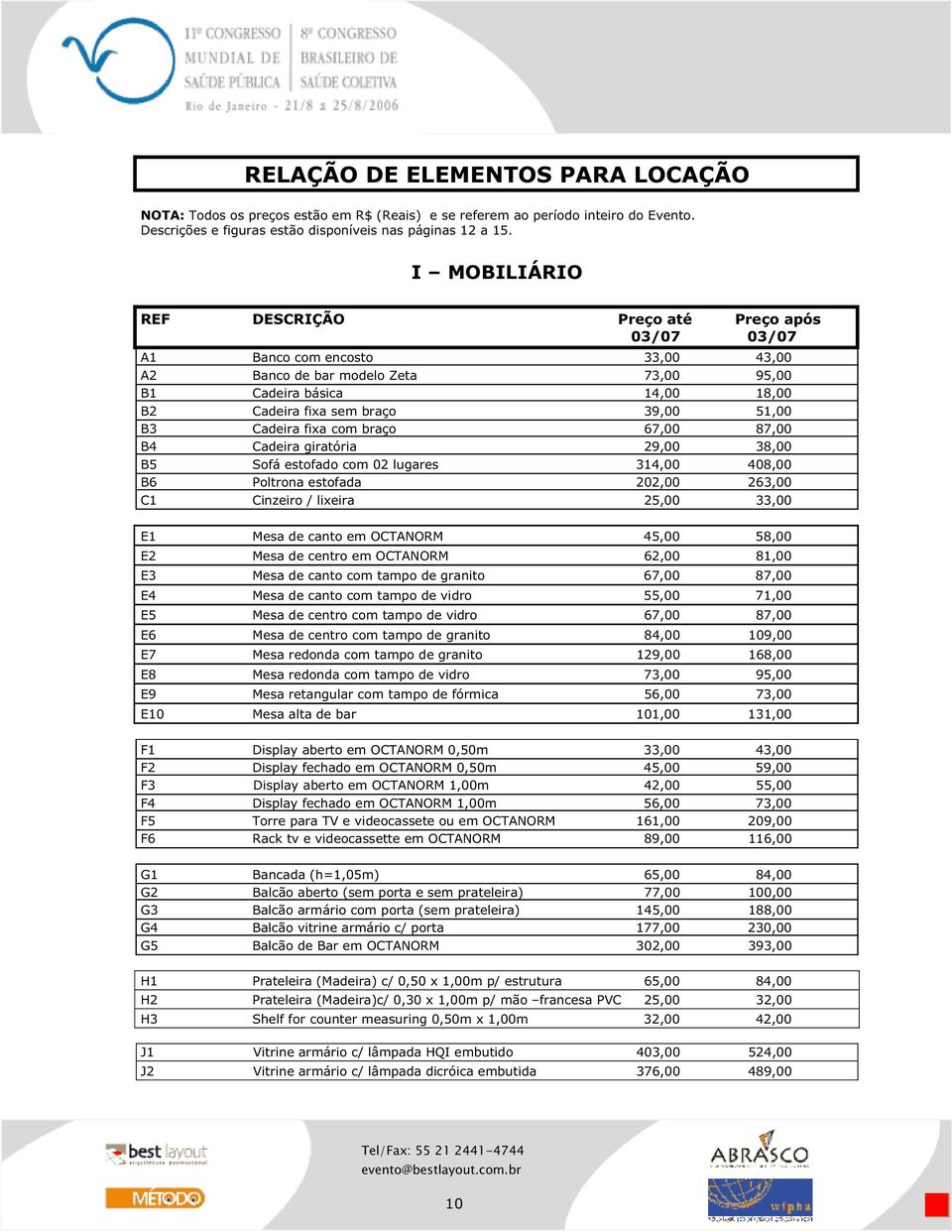 51,00 B3 Cadeira fixa com braço 67,00 87,00 B4 Cadeira giratória 29,00 38,00 B5 Sofá estofado com 02 lugares 314,00 408,00 B6 Poltrona estofada 202,00 263,00 C1 Cinzeiro / lixeira 25,00 33,00 E1 Mesa