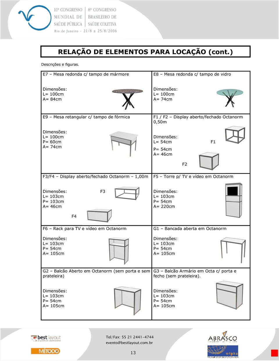 aberto/fechado Octanorm 1,00m F5 Torre p/ TV e vídeo em Octanorm P= 103cm A= 46cm F3 F4 F6 Rack para TV e vídeo em Octanorm G1