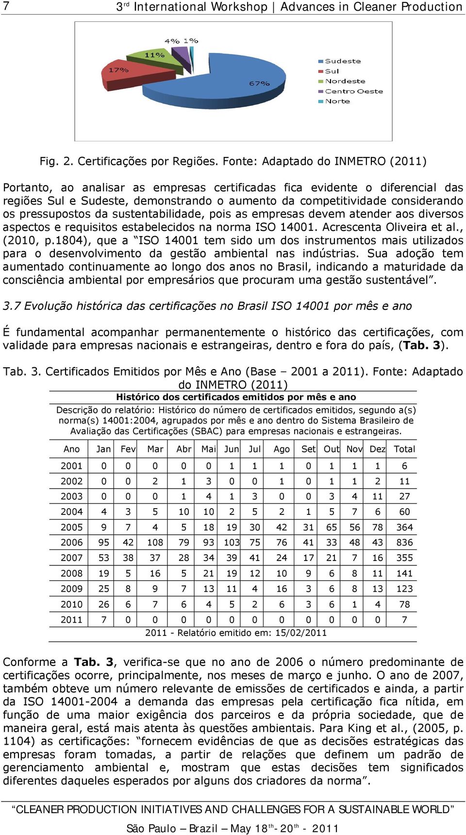 pressupostos da sustentabilidade, pois as empresas devem atender aos diversos aspectos e requisitos estabelecidos na norma ISO 14001. Acrescenta Oliveira et al., (2010, p.