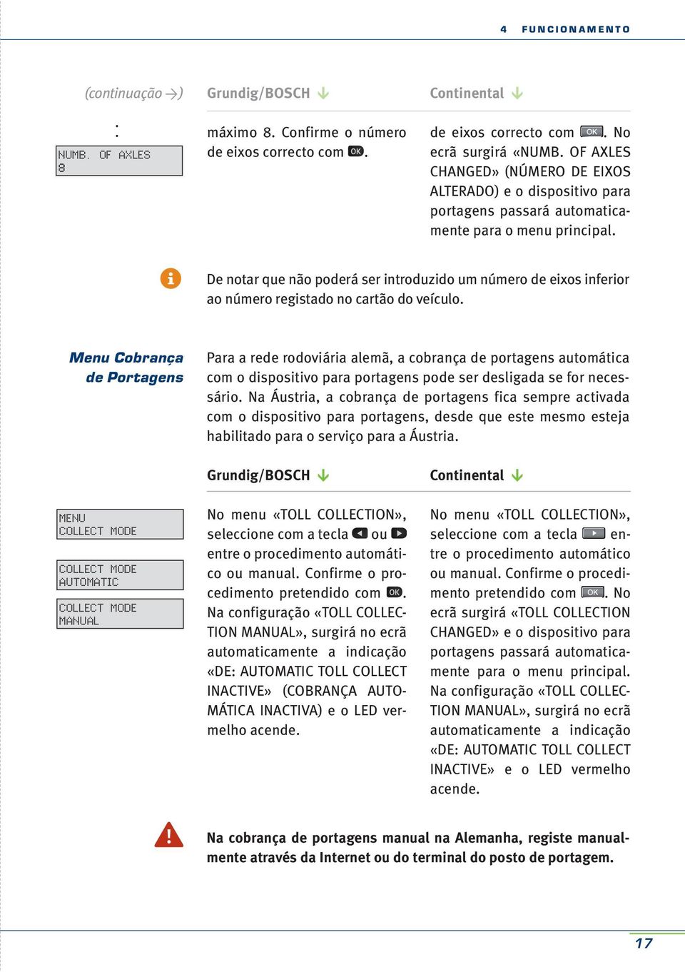 De notar que não poderá ser introduzido um número de eixos inferior ao número registado no cartão do veículo.