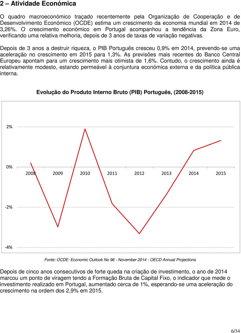 Depois de 3 anos a destruir riqueza, o PIB Português cresceu 0,9% em 2014, prevendo-se uma aceleração no crescimento em 2015 para 1,3%.