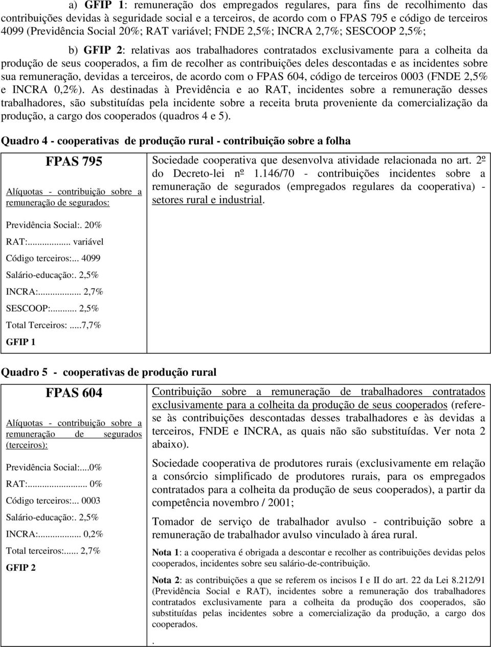 recolher as contribuições deles descontadas e as incidentes sobre sua remuneração, devidas a terceiros, de acordo com o FPAS 604, código de terceiros 0003 (FNDE 2,5% e INCRA 0,2%).