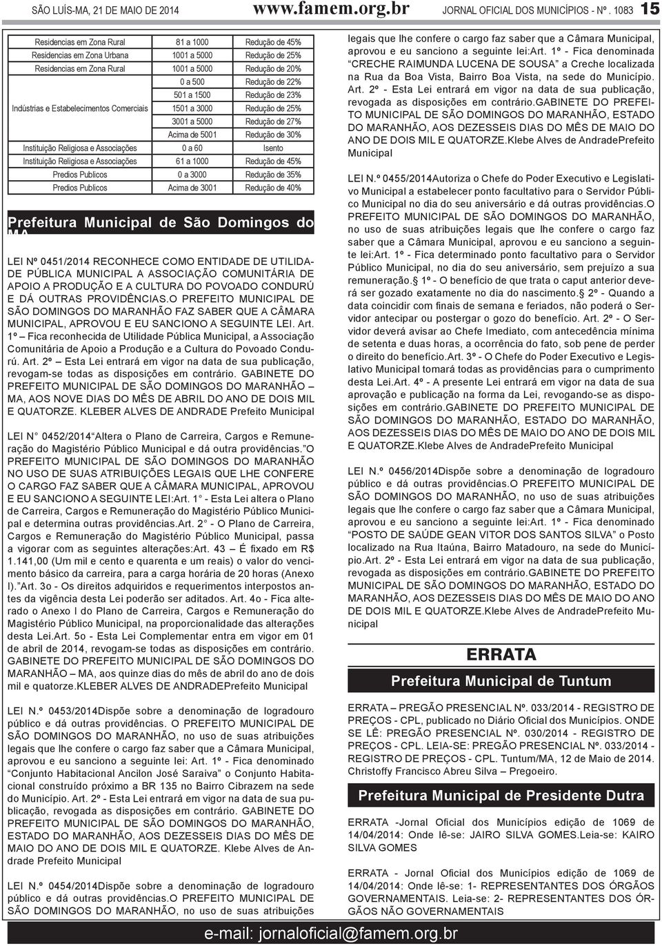 Comerciais 0 a 500 Redução de 22% 501 a 1500 Redução de 23% 1501 a 3000 Redução de 25% 3001 a 5000 Redução de 27% Acima de 5001 Redução de 30% Instituição Religiosa e Associações 0 a 60 Isento