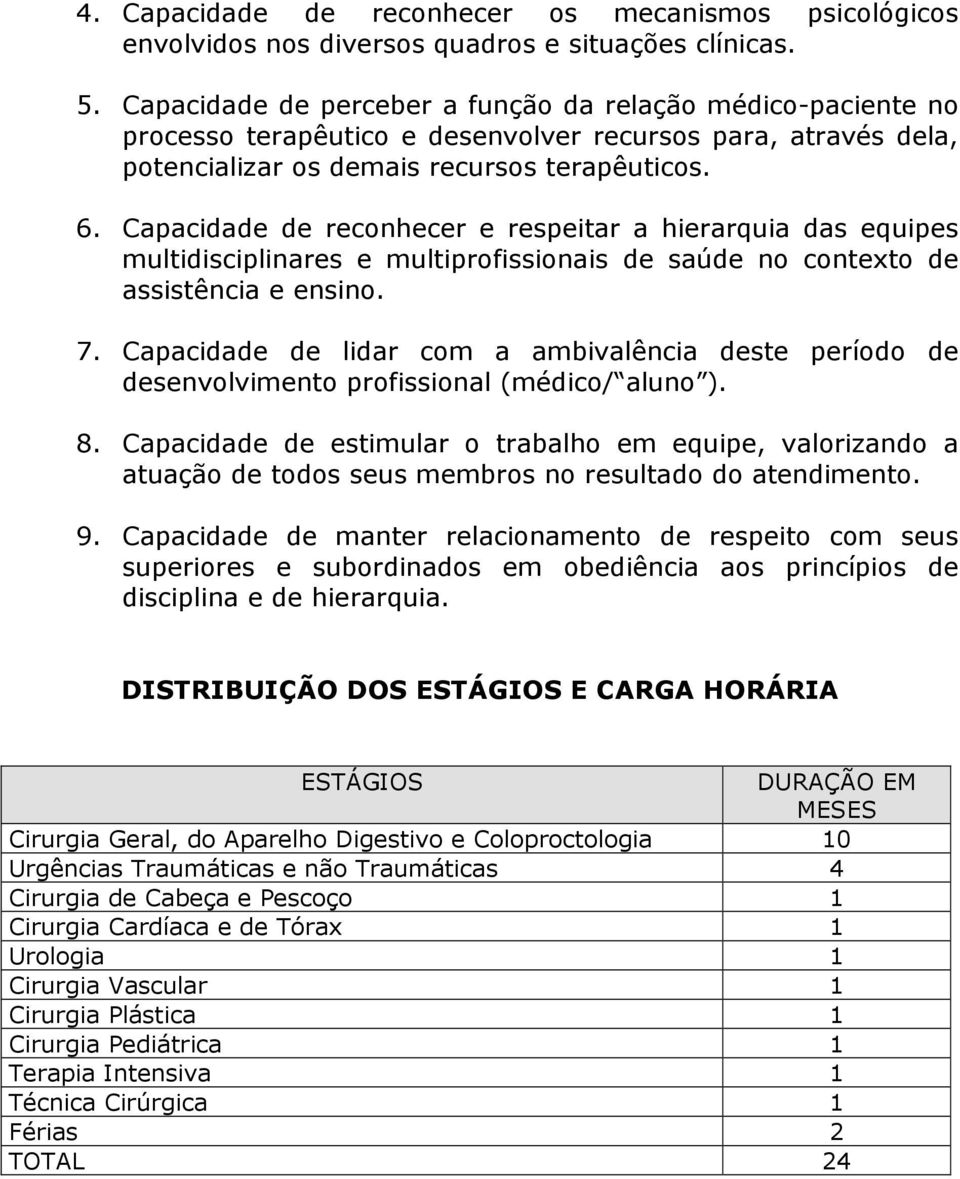 Capacidade de reconhecer e respeitar a hierarquia das equipes multidisciplinares e multiprofissionais de saúde no contexto de assistência e ensino. 7.