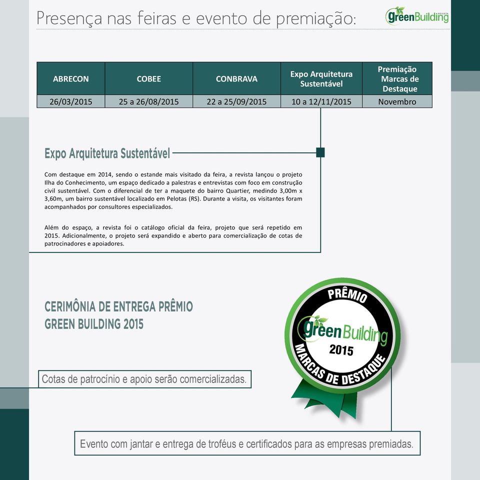 construção civil sustentável. Com o diferencial de ter a maquete do bairro Quartier, medindo 3,00m x 3,60m, um bairro sustentável localizado em Pelotas (RS).