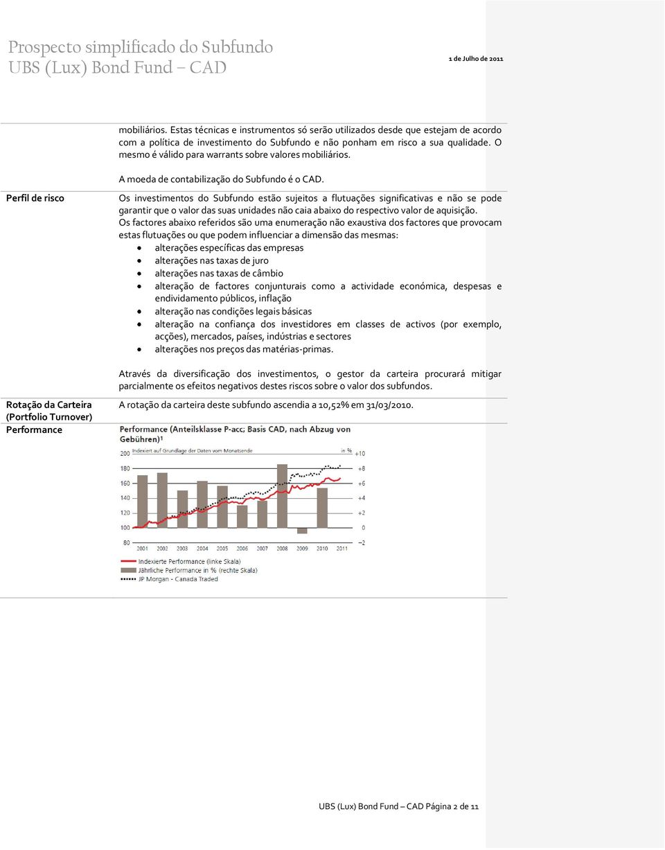 Perfil de risco Os investimentos do Subfundo estão sujeitos a flutuações significativas e não se pode garantir que o valor das suas unidades não caia abaixo do respectivo valor de aquisição.