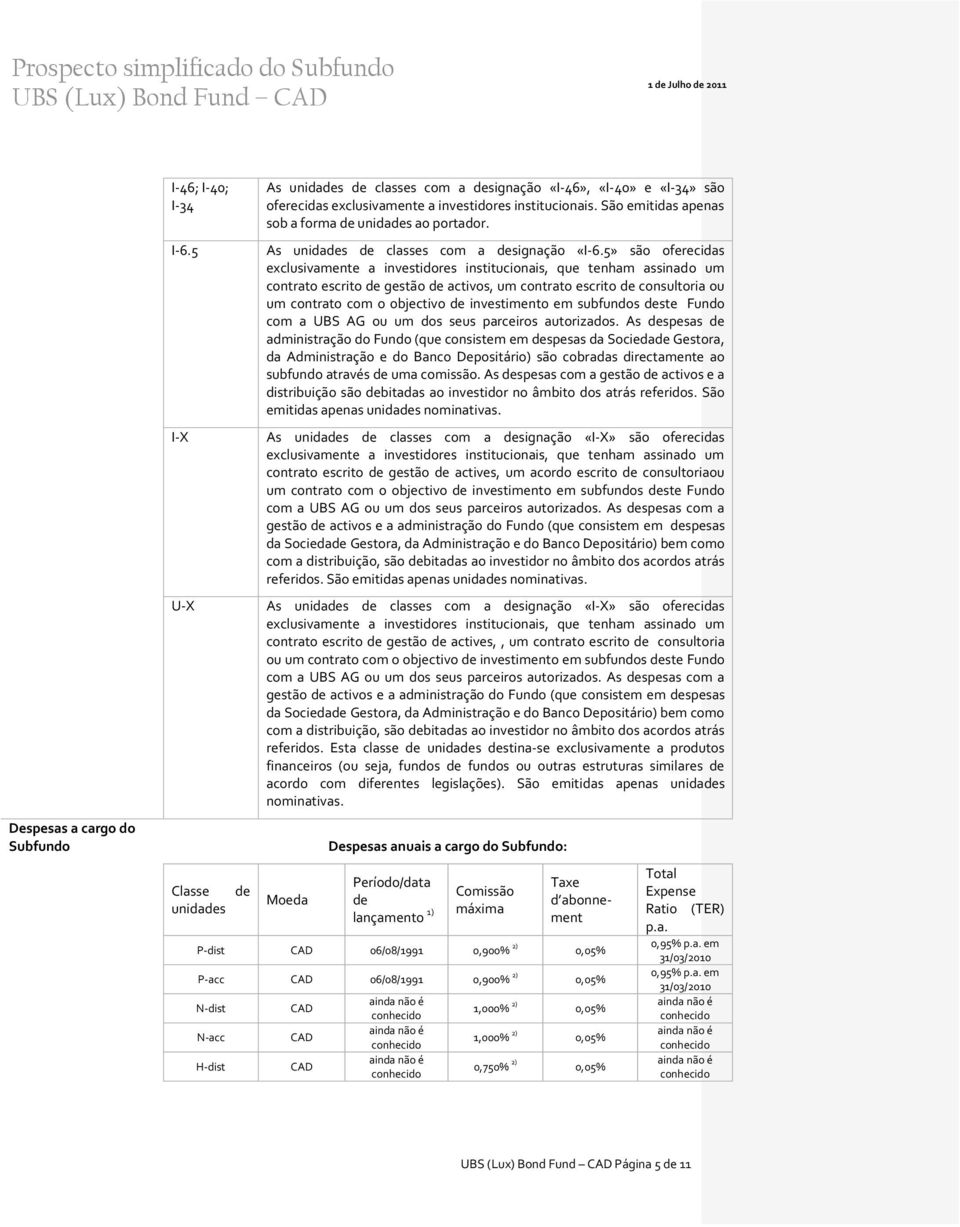 5» são oferecidas exclusivamente a investidores institucionais, que tenham assinado um contrato escrito de gestão de activos, um contrato escrito de consultoria ou um contrato com o objectivo de