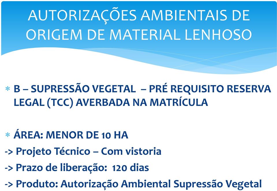 ÁREA: MENOR DE 10 HA -> Projeto Técnico Com vistoria -> Prazo de