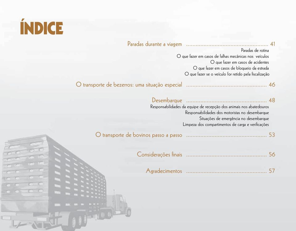 estrada O que fazer se o veículo for retido pela fiscalização O transporte de bezerros: uma situação especial... 46 Desembarque.