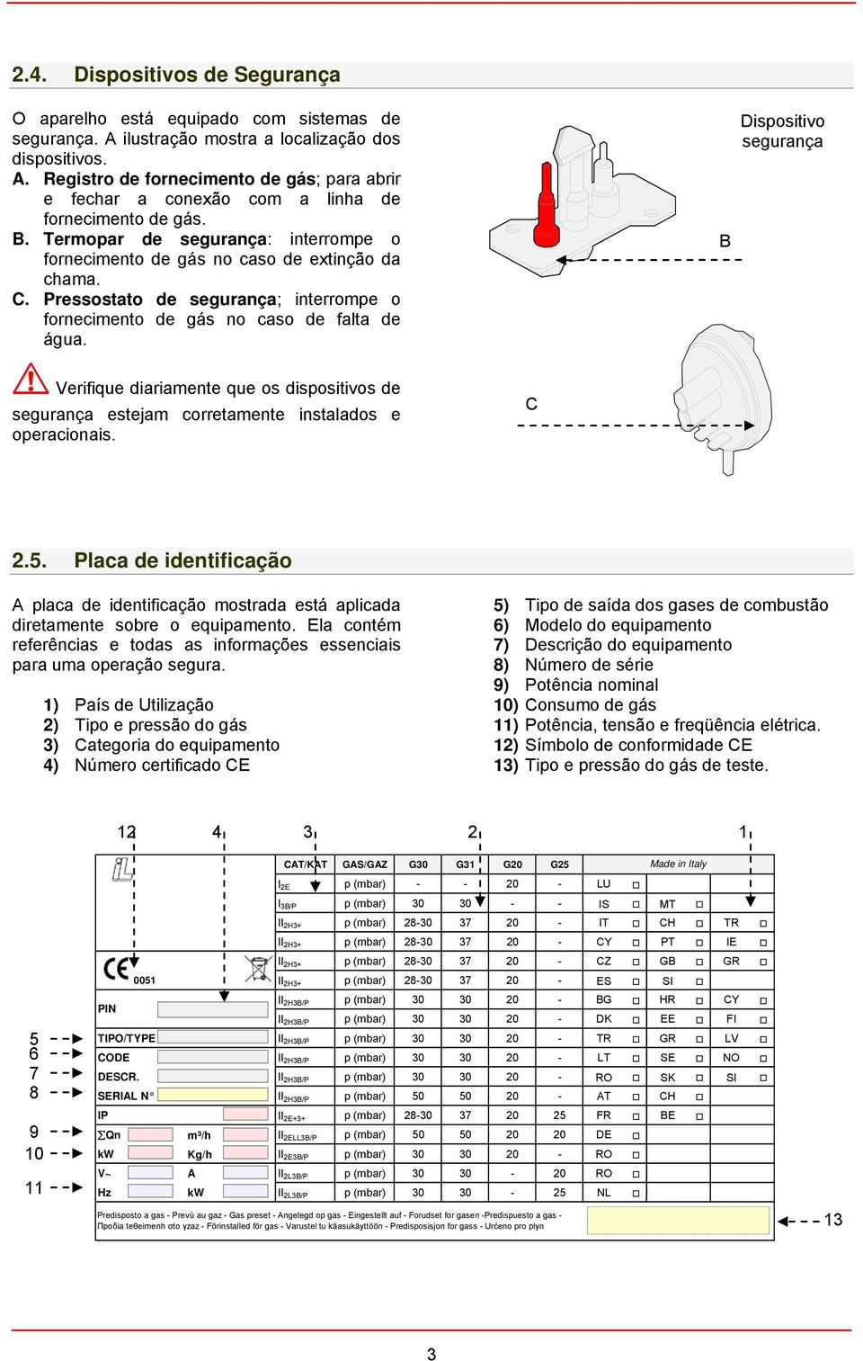 ! Verifique diariamente que os dispositivos de segurança estejam corretamente instalados e operacionais. C B Dispositivo segurança 2.5.