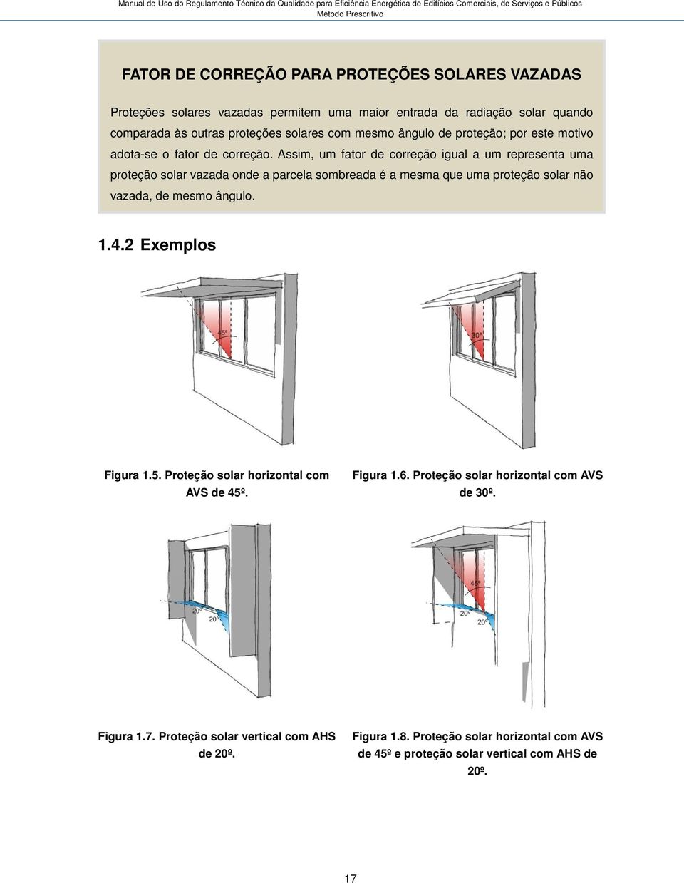 Assim, um fator de correção igual a um representa uma proteção solar vazada onde a parcela sombreada é a mesma que uma proteção solar não vazada, de mesmo ângulo. 1.4.