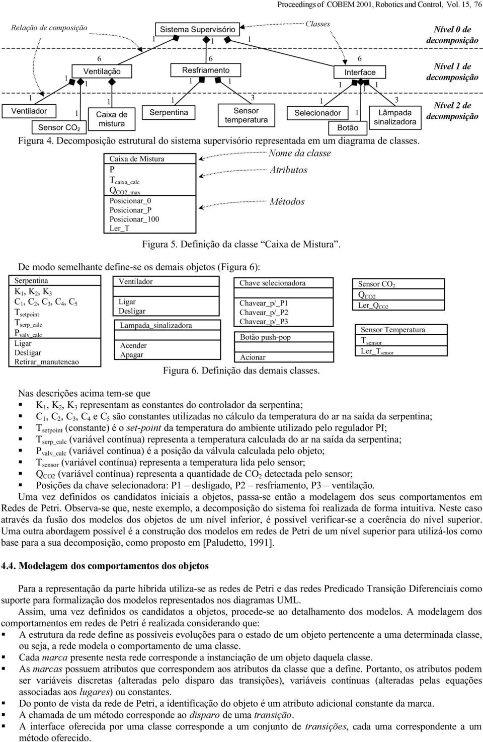 Selecionador 1 Lâmpada Sensor CO mistura temperatura sinalizadora 2 Botão Figura 4. Decomposição estrutural do sistema supervisório representada em um diagrama de classes.