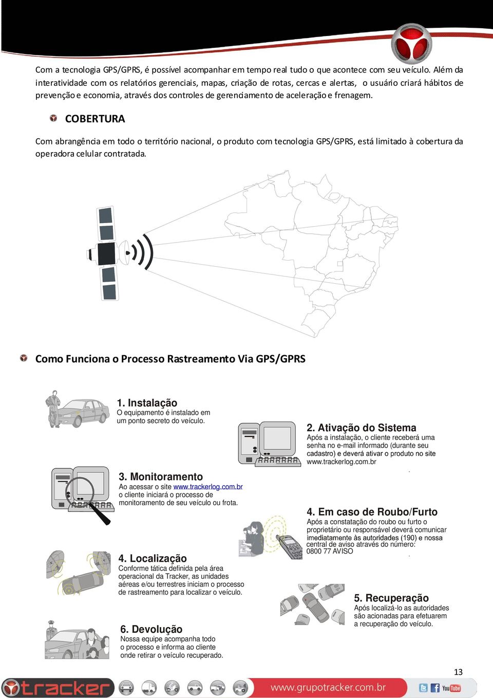 e frenagem. COBERTURA Com abrangência em todo o território nacional, o produto com tecnologia GPS/GPRS, está limitado à cobertura da operadora celular contratada.