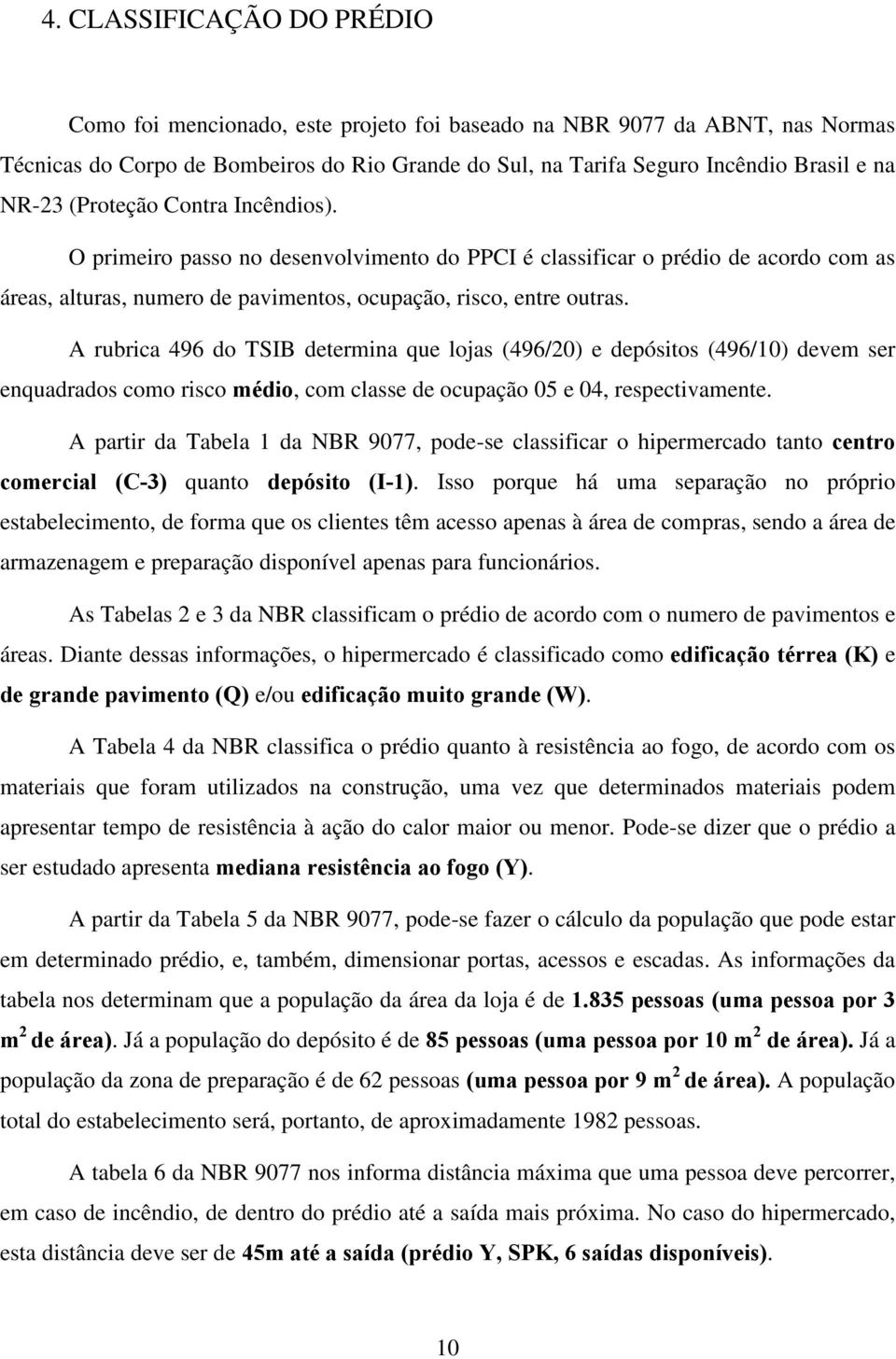 A rubrica 496 do TSIB determina que lojas (496/20) e depósitos (496/10) devem ser enquadrados como risco médio, com classe de ocupação 05 e 04, respectivamente.