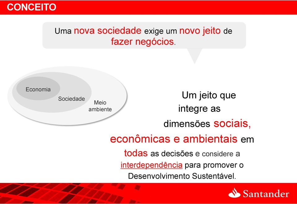 dimensões sociais, econômicas e ambientais em todas as decisões e