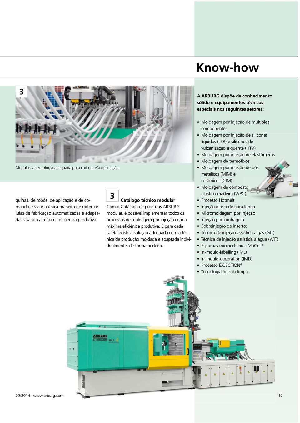 3 Catálogo técnico modular Com o Catálogo de produtos ARBURG modular, é possível implementar todos os processos de moldagem por injeção com a máxima eficiência produtiva.