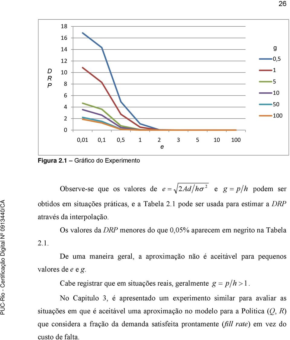 . De uma maneira geral, a aproximação não é aceitável para pequenos valores de e e g. Cabe registrar que em situações reais, geralmente g p h >.