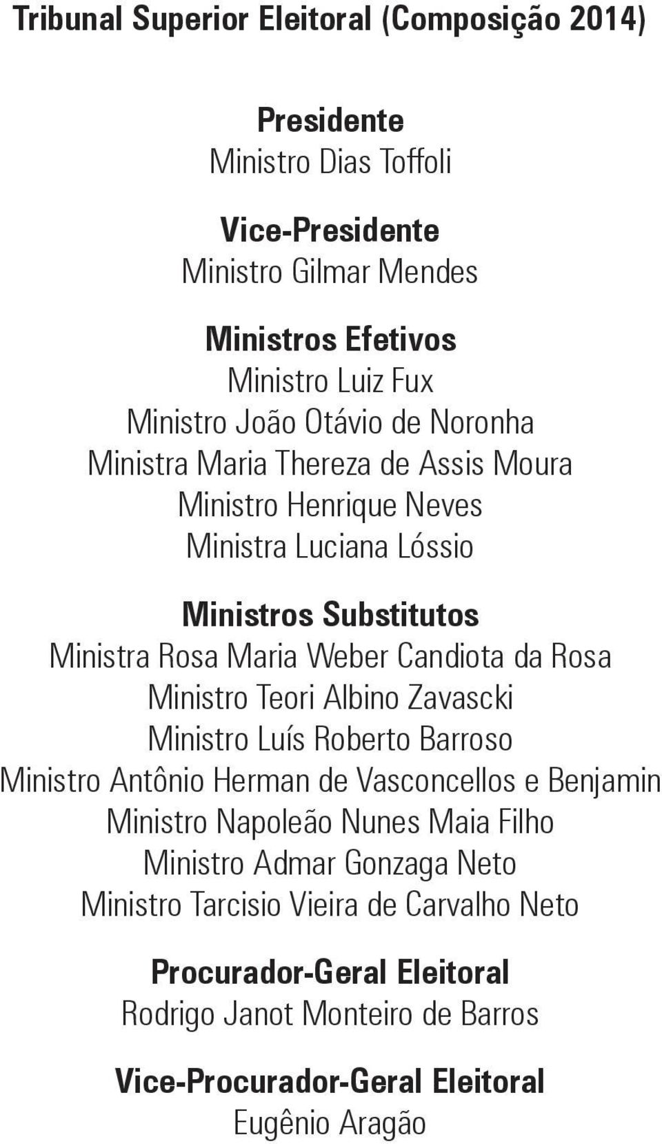 da Rosa Ministro Teori Albino Zavascki Ministro Luís Roberto Barroso Ministro Antônio Herman de Vasconcellos e Benjamin Ministro Napoleão Nunes Maia Filho Ministro