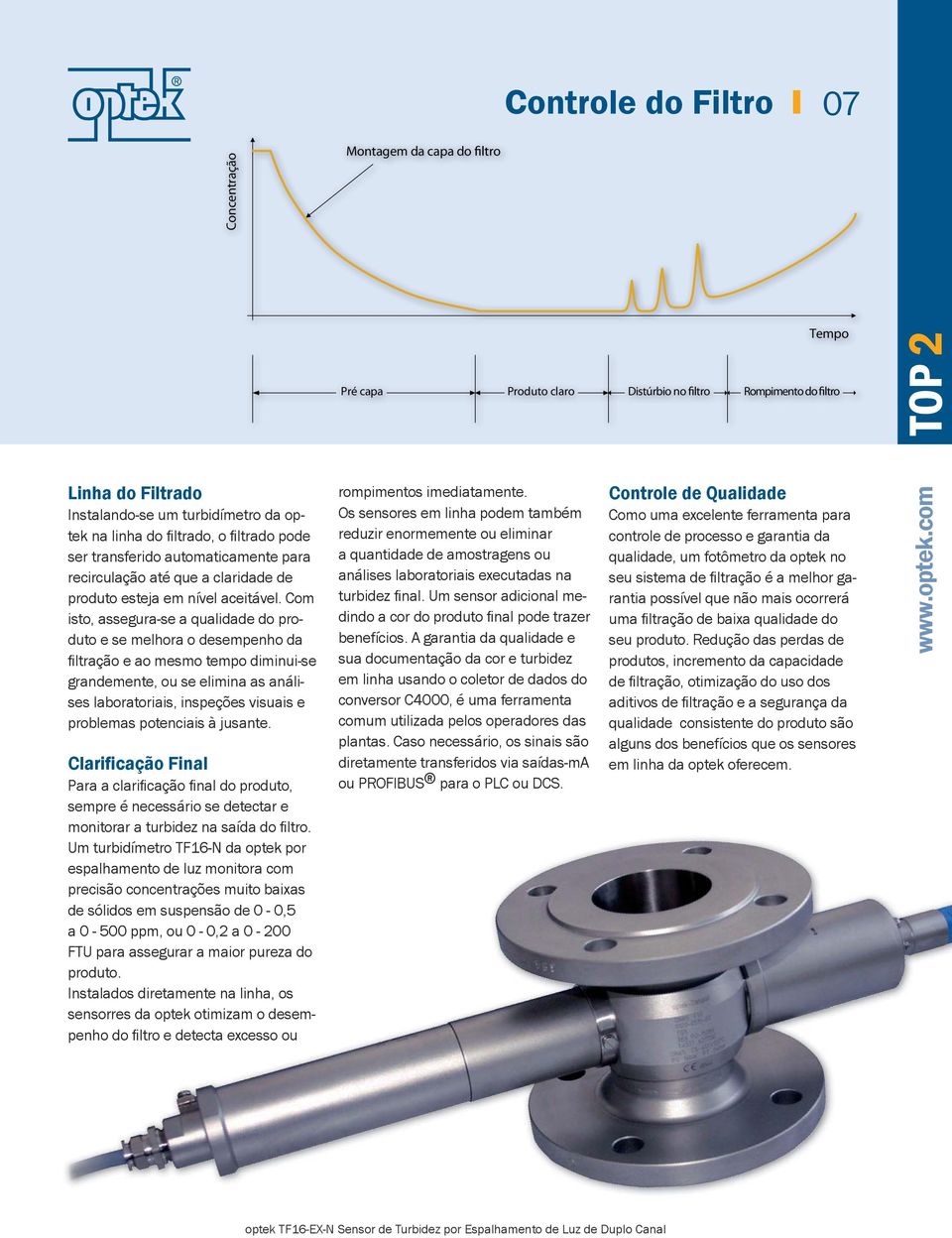 Com isto, assegura-se a qualidade do produto e se melhora o desempenho da fi ltração e ao mesmo tempo diminui-se grandemente, ou se elimina as análises laboratoriais, inspeções visuais e problemas