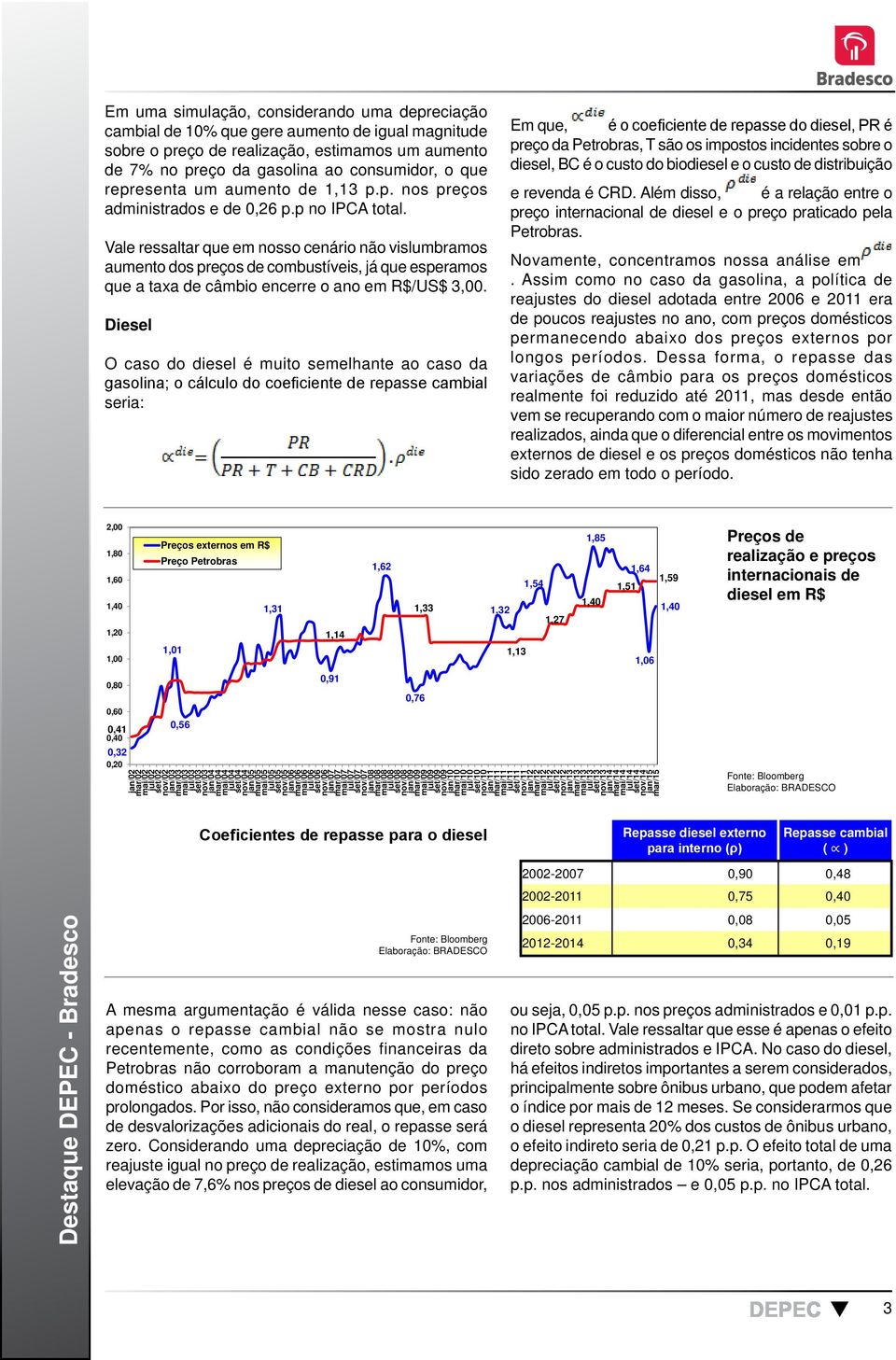 Vale ressaltar que em nosso cenário não vislumbramos aumento dos preços de combustíveis, já que esperamos que a taxa de câmbio encerre o ano em R$/US$ 3,00.