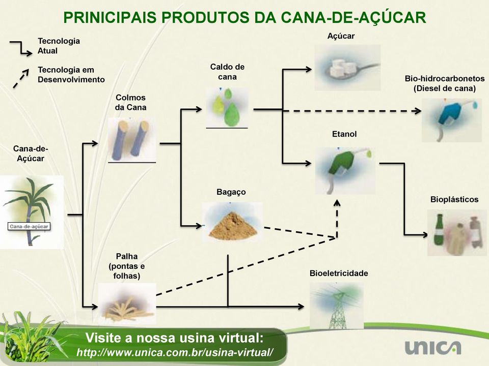 cana) Cana-de- Açúcar Etanol Bagaço Bioplásticos Palha (pontas e folhas)