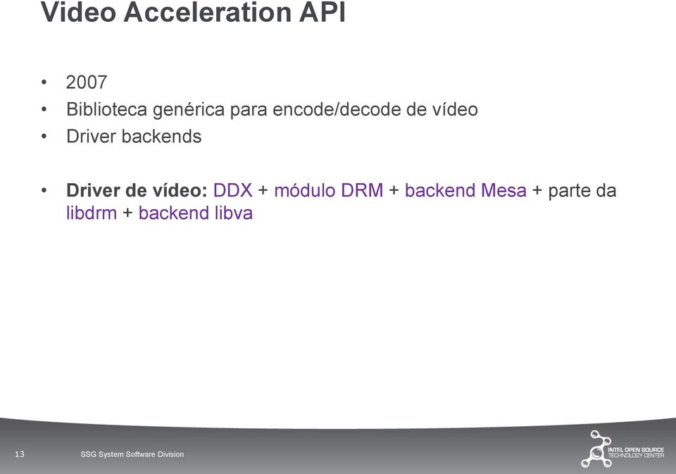 de vídeo: DDX + módulo DRM + backend Mesa + parte