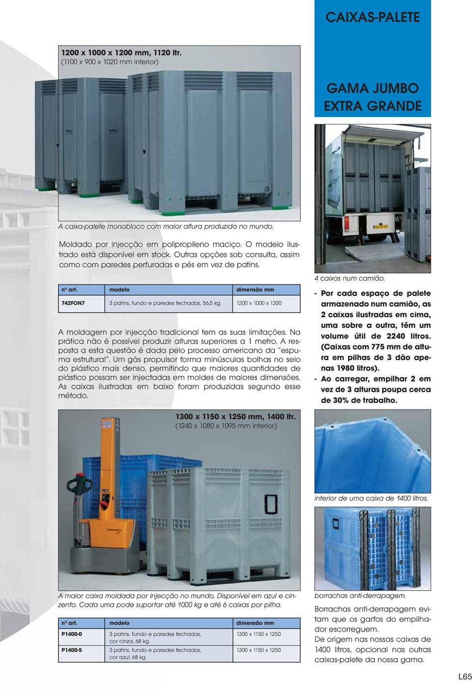 modelo dimensão mm 742FON7 3 patins, fundo e paredes fechadas, 56,5 kg 1200 x 1000 x 1200 A moldagem por injecção tradicional tem as suas limitações.