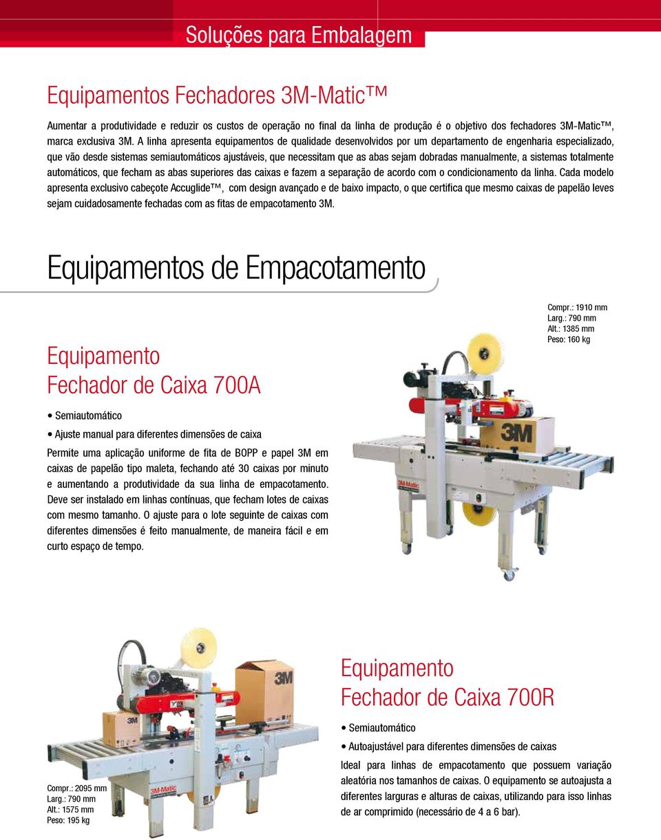 dobradas manualmente, a sistemas totalmente automáticos, que fecham as abas superiores das caixas e fazem a separação de acordo com o condicionamento da linha.