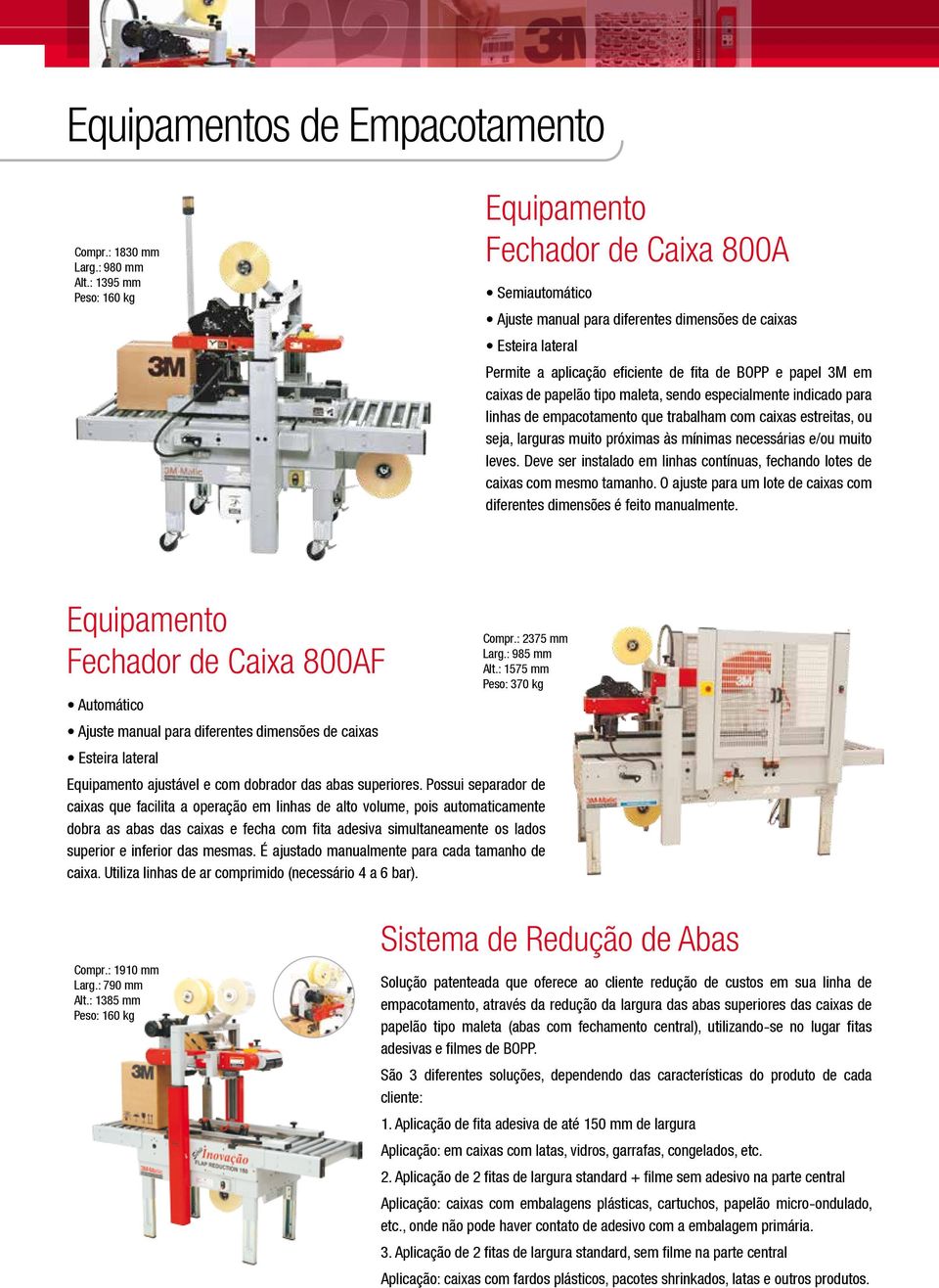 caixas de papelão tipo maleta, sendo especialmente indicado para linhas de empacotamento que trabalham com caixas estreitas, ou seja, larguras muito próximas às mínimas necessárias e/ou muito leves.