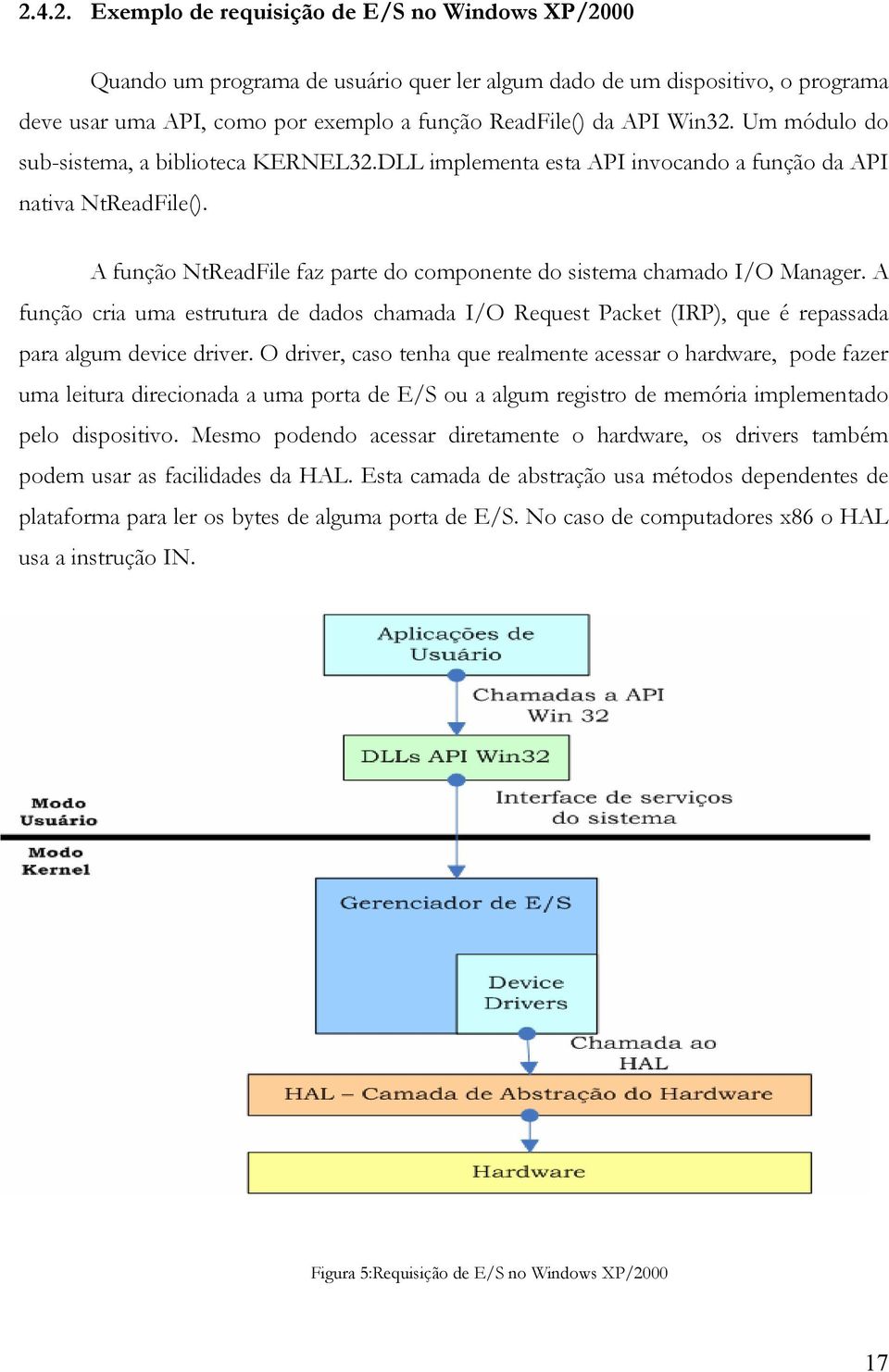 A função cria uma estrutura de dados chamada I/O Request Packet (IRP), que é repassada para algum device driver.