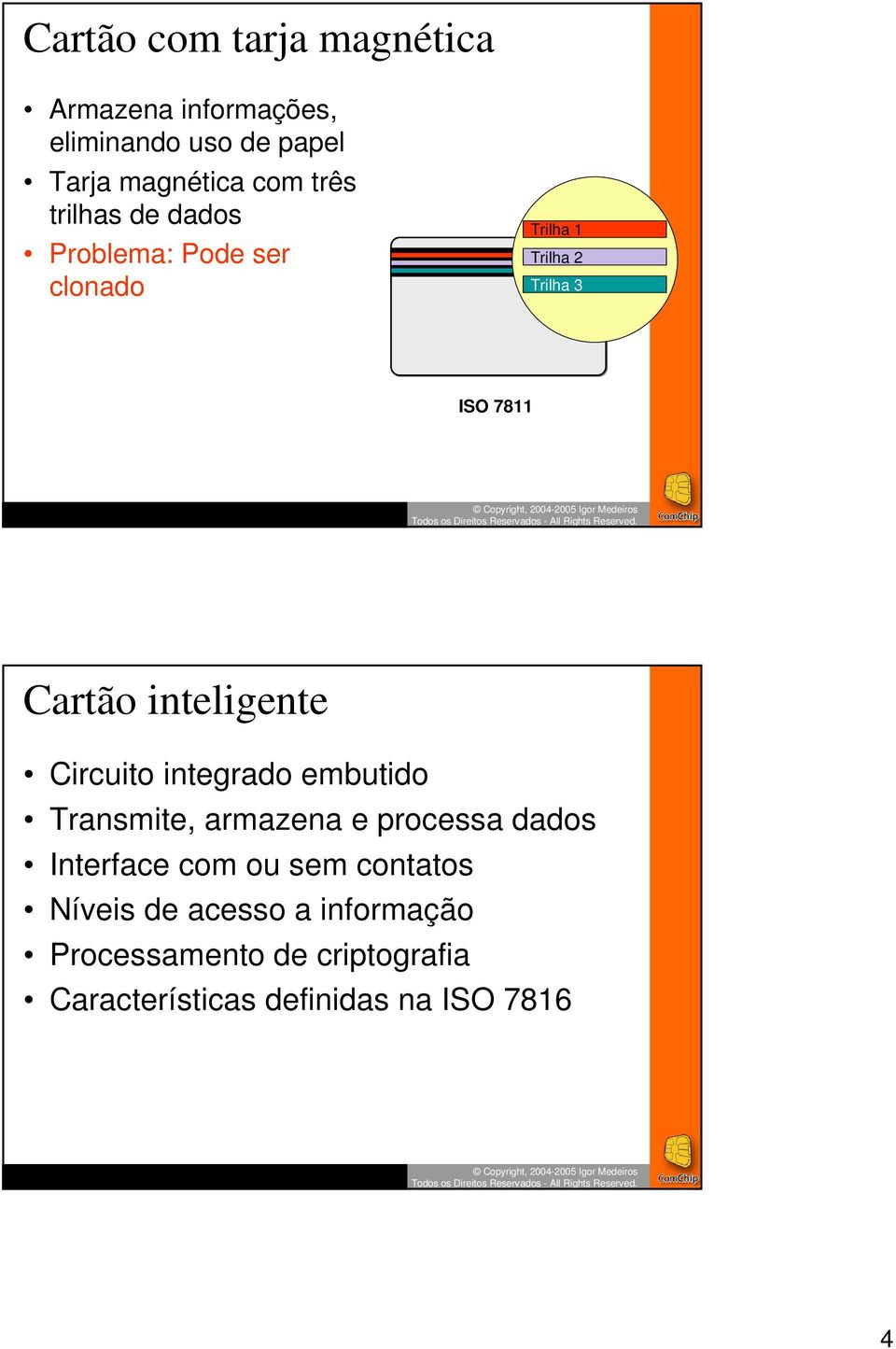 inteligente Circuito integrado embutido Transmite, armazena e processa dados Interface com ou sem