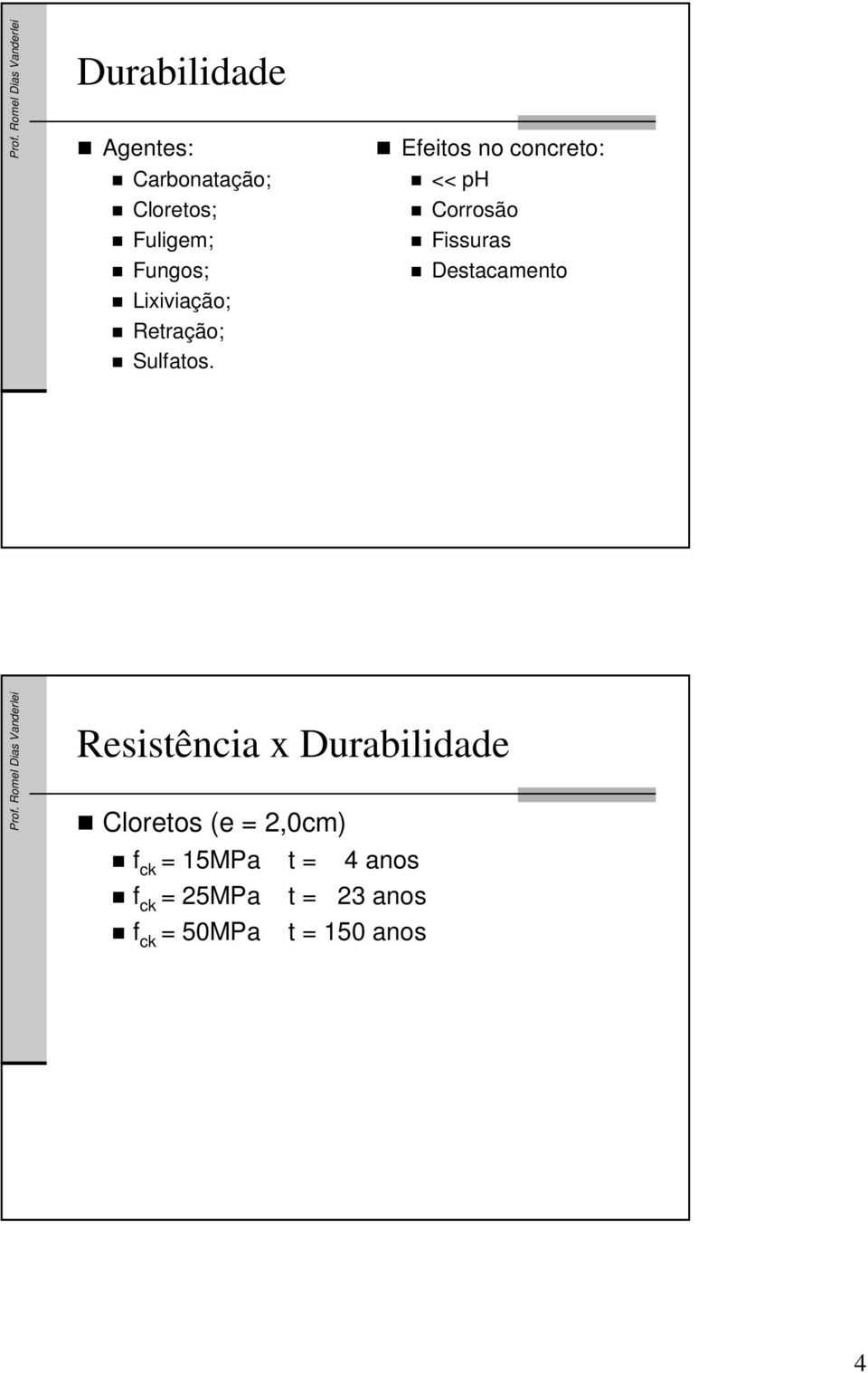 Efeitos no concreto: << ph Corrosão Fissuras Destacamento Resistência